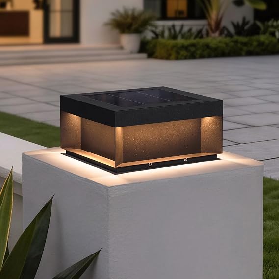 11.81" Solar Post Lights Outdoor, Waterproof Column Light 3000K | Modern Solar Column Lights Outdoor, Post Light Dusk to Dawn, Large Pillar Lighting, Square Post Lamp for Patio Gate Garden
