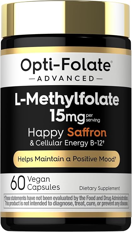 Carlyle L Methylfolate 15mg | 60 Capsules | with Methyl B12 & Saffron | Vegan, Non-GMO, Gluten Free Supplement | by Opti-Folate