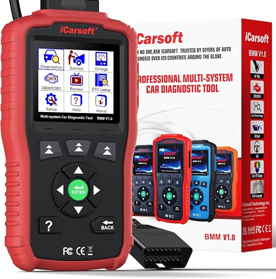 iCarsoft BMM V1.0 Full Systems Diagnostic Scan Tool for BMW/MINI/RollsRoyce Car Code Reader Oil Reset SAS Reset Services Lifetime Free Update Scanner AutoVIN CAN FD Full OBD2 Test Modes