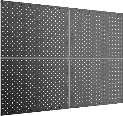 TORACK 4 PCS 12x16 Metal Pegboard Panels for Garage, Workbench, Shop, Tool Organizer Peg Board with 18 & 14 Holes, Modular Wall-Mounted Pegboard for Pegboard Hooks Black