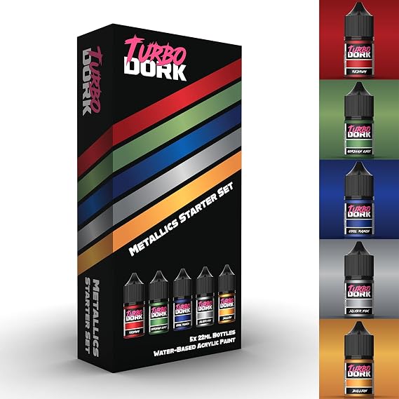 Turbo Dork Metallic Starter Set Acrylic Paints - Waterbased Non-Toxic Metallic Finish Acrylic Paints