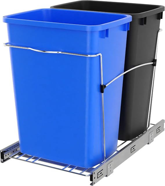 Rev-A-Shelf Double Pullout Garbage Trash Cans for Kitchen Cabinets, 35 Qt