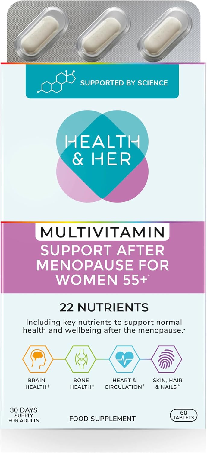 Health & Her Multivitamin Tablets for Women 55+ and Postmenopausal, with 22 Key Nutrients, Vegan & Gluten Free, 30-Day Supply, 60 Tablets