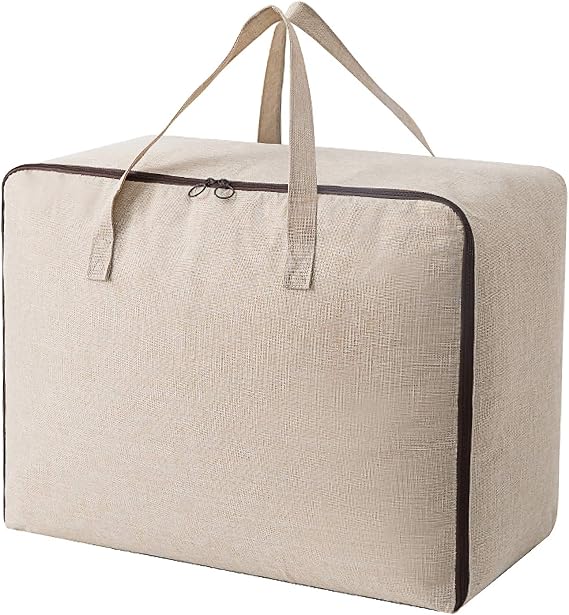 Surblue Clothes Storage Bag Organizer with Durable Handles Thick Fabric Large Capacity for Blanket Comforter Clothing Bedding (Beige, M)