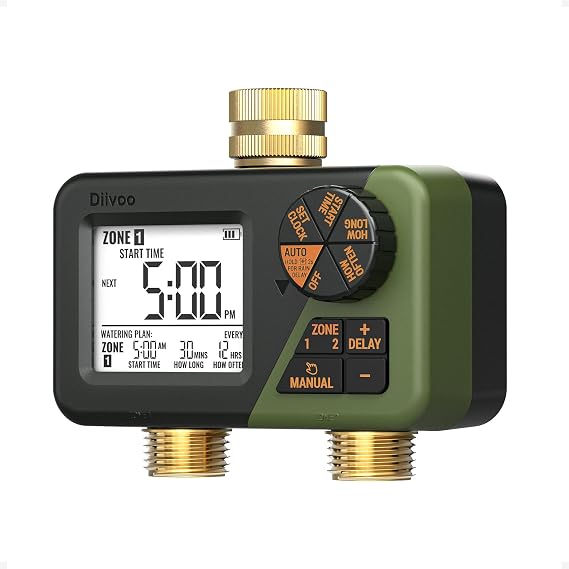 Diivoo Sprinkler Timer 2 Zone for Outdoor Watering, Garden Hose Timer