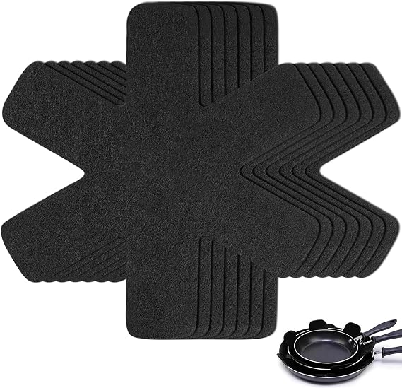 Felt Pan Protectors, Set of 10, 38 cm, Stacking Protection, Pot Protector, Adjustable Size, Stackable Pan Protector, Felt for Pots, Kitchen Utensils, Black (38 cm Black)