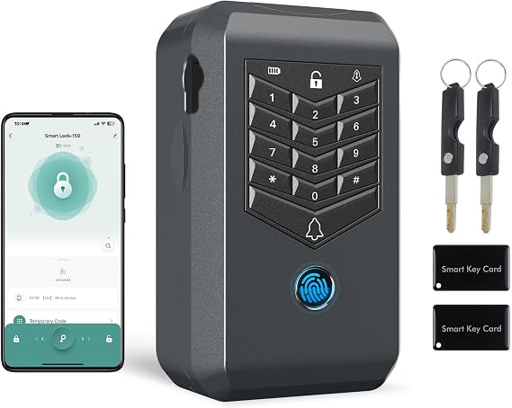 Smart Fingerprint Key Lock Box Outdoor,Password/Swipe/Key/APP Remote Unlocked,Wall Mounted Key Safe Box for Home,Agents and Landlords