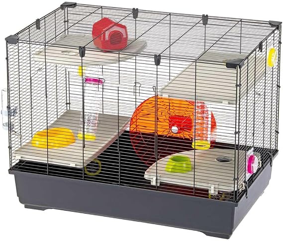 Ferplast Hamster kafesi Village 80, 5 katlı küçük hayvan kafesi, hamster çarkı, şişe ve ev, hamster oyuncağı, tünel ve aksesuar, 82 x 51 x Y 62 cm, boyalı metal ve plastik