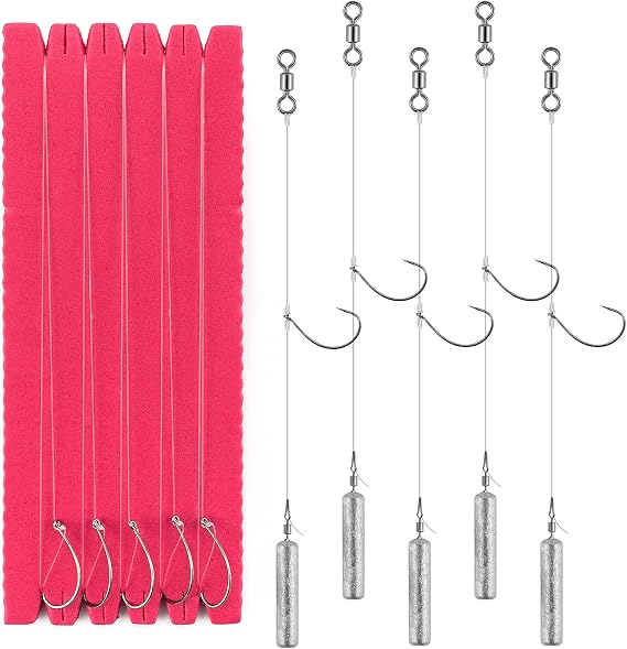 Dr.Fish 10 Pack Drop Shot Rig Bass Fishing Rig Snelled Hook Leader Line Fluorocarbon Swivel Sinker Plastic Worm Wacky Freshwater 3/8oz
