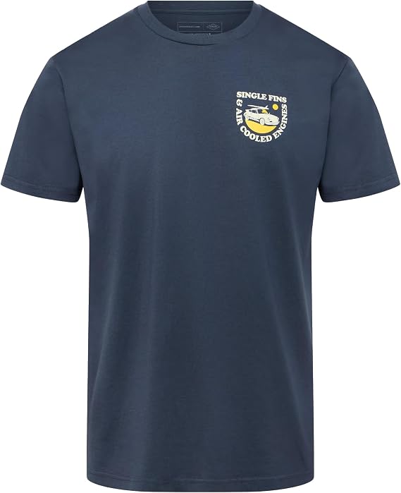 Porsche Blue Retro T-Shirt, Single Fins and Air Cooled Engines (Medium)