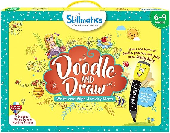 Skillmatics Educational Game : Doodle and Draw | Reusable Activity Mats with 2 Dry Erase Markers | Gifts & Creative Learning for Ages 6-9