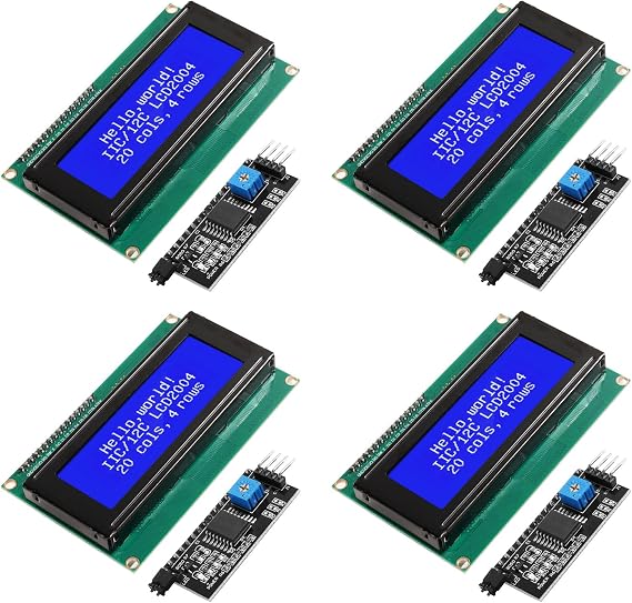 2004 LCD Display Module, Pack of 4, 20 x 4 Character LCD I2C Display with Blue Backlight, Compatible with Arduino/Ras-pberry Pi Pico/ESP32/ESP8266