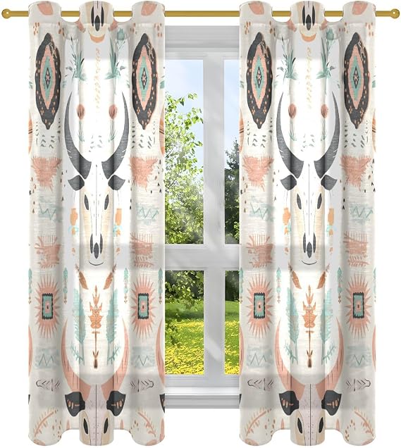Boho Cow Pattern Simple Pastel Bay Window Curtains Living Room Curtains 63 Inches Long 2 Panel Sets cortinas para salas modernas