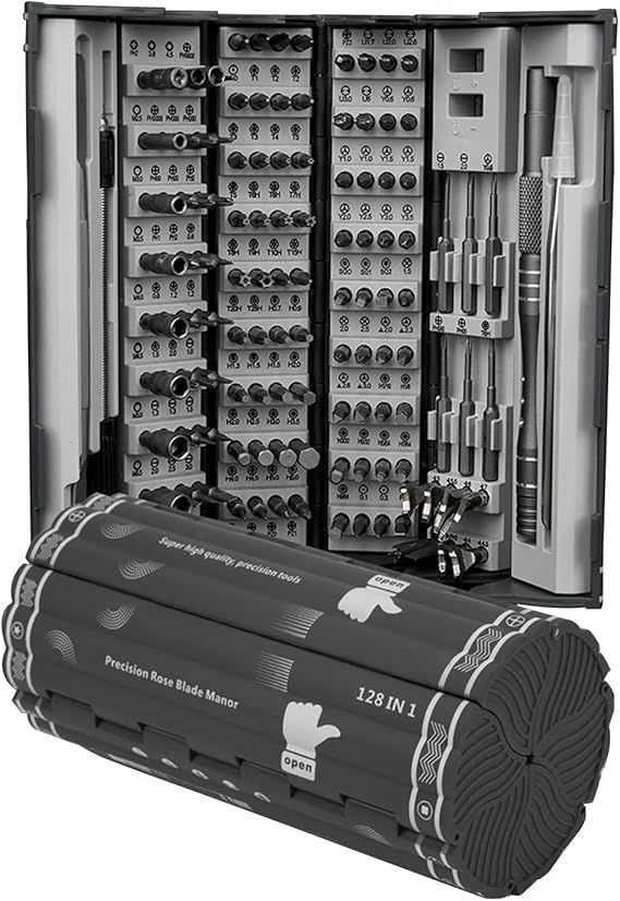 128 in 1 Precision Screwdriver Set,Magnetic Manual Screwdriver Tool Set with 120 Phillips Head & Flathead,for Electronics,Watch, Eyeglass Repairing(A)