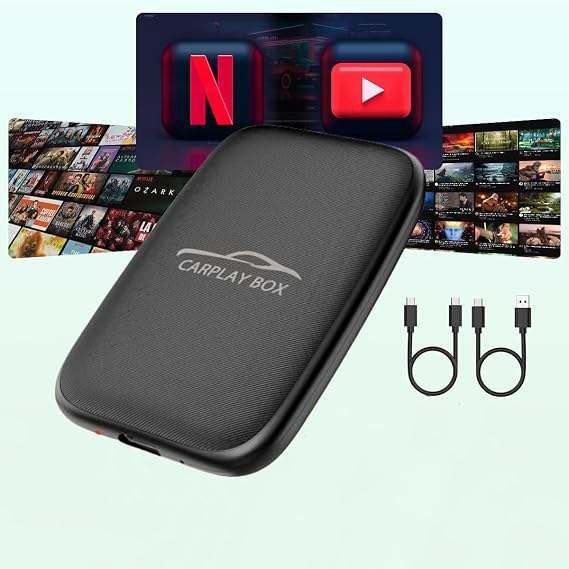 5-in-1 Wireless Carplay Adapter with Netflix YouTube TF Card, Android Auto Wireless Adapter and Apple CarPlay, Plug & Play, Easy Setup, Magic Video Ai Box for OEM Wired Apple Car Play Cars & iPhone
