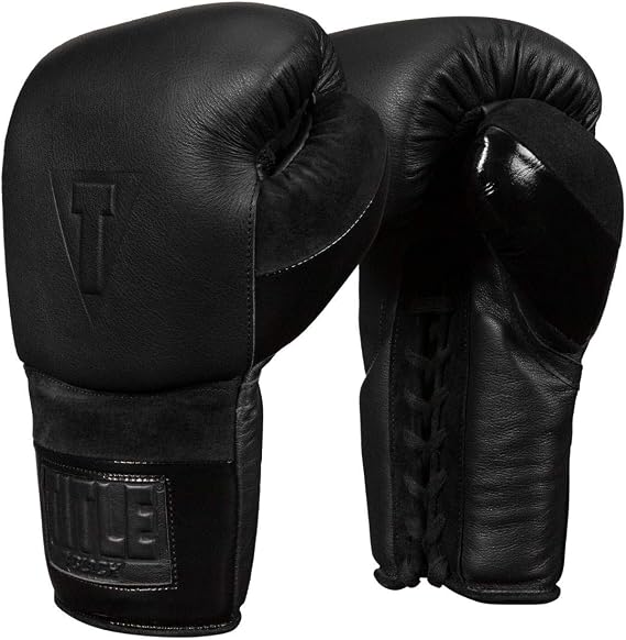 TITLE Boxing Black Lace Sparring Gloves 2.0, Black, 16 oz - Lace Up Boxing Gloves