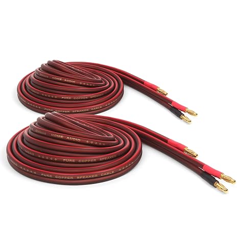 Micca 14-Gauge Pure Copper Speaker Cable Pair, 6.6 ft Each, Banana Plugs | Gold Plated, 245-Strands per Wire, Soldered Joints, Dual-Layer Jacket, Slim Low Profile, Stereo or Home Theater, 2-Meter
