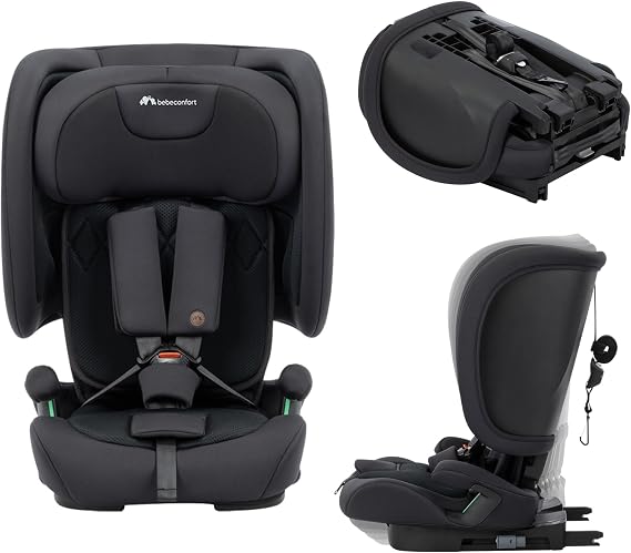 Bebeconfort Ever & Go i-Size, Evolutive Car Seat, 15 Months - 12 Years, 76-150 cm, ISOFIX Foldable Travel Car Seat, Compact & Lightweight (5kg), 15 Headrest Positions, Full Black