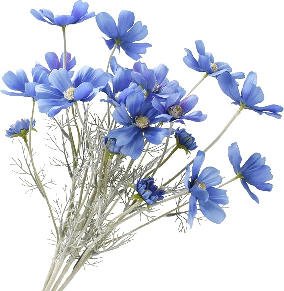 4PCS Artificial Wild Flower Fake Cosmos with Long stem Faux Silk Flowers for Wedding Bridal Bouquet Wreath Table Centerpiece Outdoor Decor (Dark Blue)