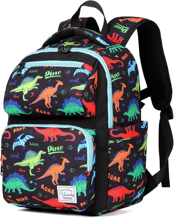 VASCHY Toddler Backpack for Boys, Kids Cute Kindergarten Daycare Children 7L Small Backpack Bookbag for School Travel Dinosaur Black