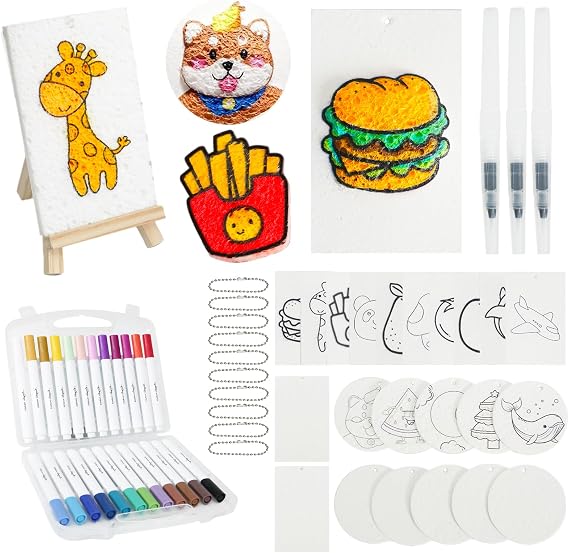 Nardo Visgo 60 Pcs Magic Foam Texture Painting Kit, Including 22 Pcs 3D Foam Paper, 24 Colors Acrylic Paint Markers, Magic Puffy Paint, DIY Bubble Drawing Art Supplies Kit