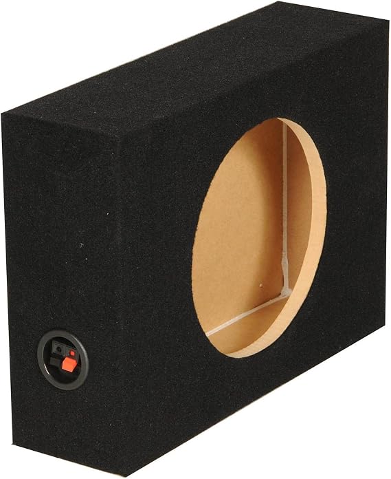 Q Power Single 10-Inch Shallow Subwoofer Enclosure Low-Profile Sealed MDF Car Audio Box with Charcoal Carpeting