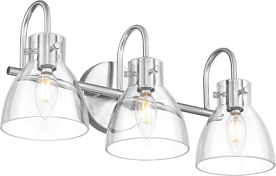 Beionxii Brushed Nickel Bathroom Light Fixtures, 3-Light Bathroom Light Fixtures Over Mirror, Bathroom Vanity Light with Clear Glass Shade, Modern Vanity Lighting for LivingRoom Hallway, BX-VL02BN-3CG