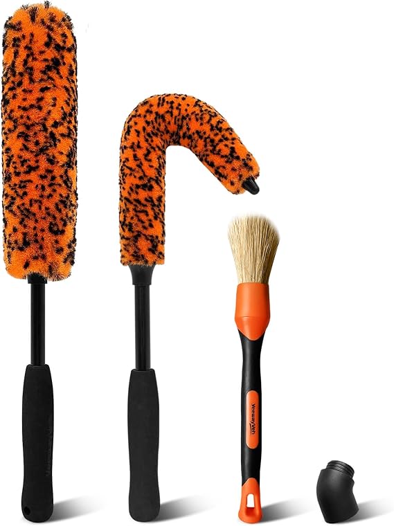 YeewayVeh 3PCS Quick Car Wheel Brush Kit, 2-Size 360° Bendale Alloy Wheel Brush, Boars hair Detailing Brush, Fast Scratch-Free Cleaning for Car Wheels, Motorcycle
