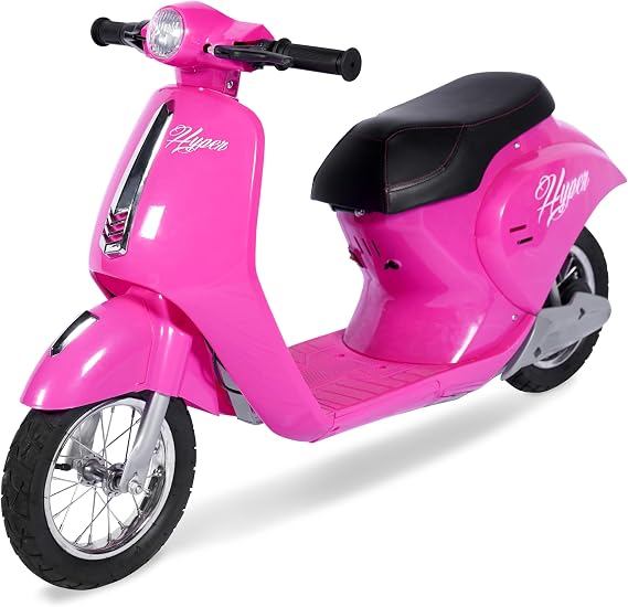 24 Volt Hyper Toys Retro Scooter, Pink, Battery Powered Electric Scooter with Easy Twist Throttle