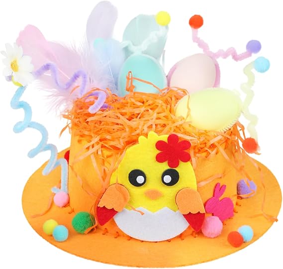 DERAYEE Easter Bonnet Kit, Chick Bunny Egg DIY Art Craft Kits Make Your Own Cute Hat for Easter Craft (Orange)