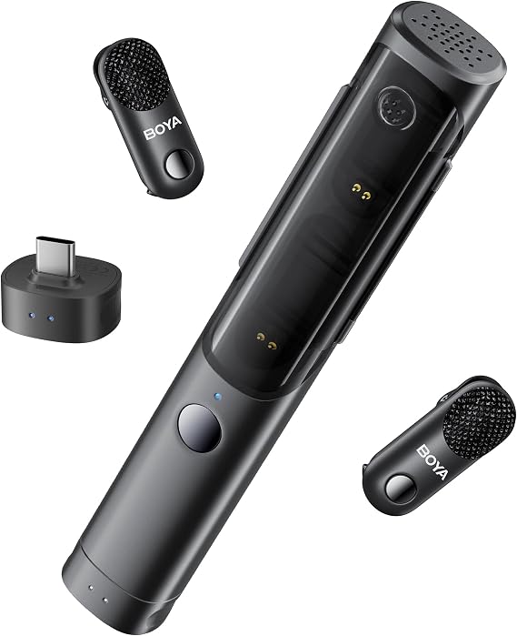 BOYA Magic Wireless Lavalier Microphone for Camera, iPhone 15/16, Android (No Stand) Clip-on, Handheld, Desktop, On-Camera 4-Shape Mini Microphone for Vlogging, Streaming, TikTok, YouTube (2TX+1RX)