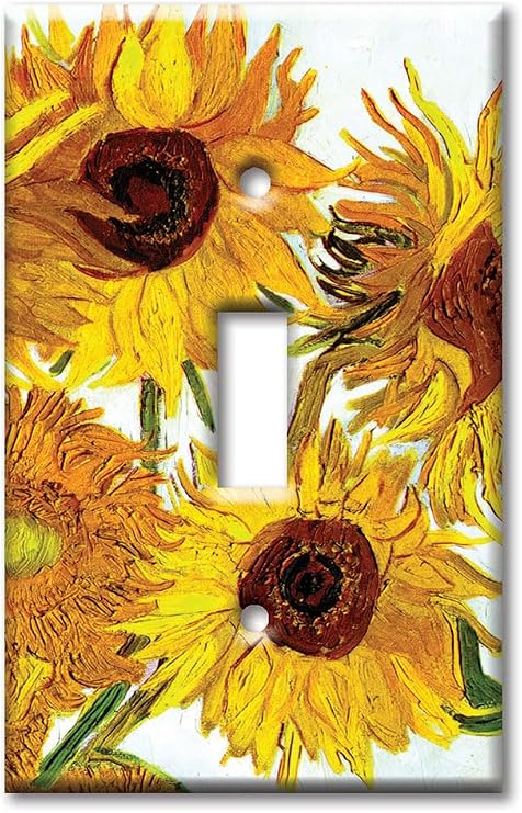 Art Plates - Printed Metal Light Switch Plate - 1 Gang Toggle - Sunflowers by Vincent Van Gogh (Made in USA)
