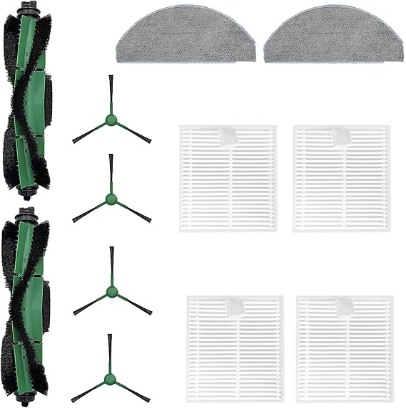 Replacement Parts Kit Compatible with iRobot Roomba Essential 100 (1000) Series 104 105 105X Combo 106 108 1010 Y0140 Y0110 Q011 Q0120 Q0520 Vacuum,1 Roller & 4 Side Brushes 4 Filters 2 Mopping Pads