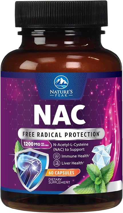 NAC Supplement - 1200mg Per Serving N-Acetyl-L-Cysteine - Free-Form NAC is a Powerful Antioxidant for Daily Immune, Liver & Respiratory Support - Vegan, Gluten Free, Bottled in USA - 60 Capsules