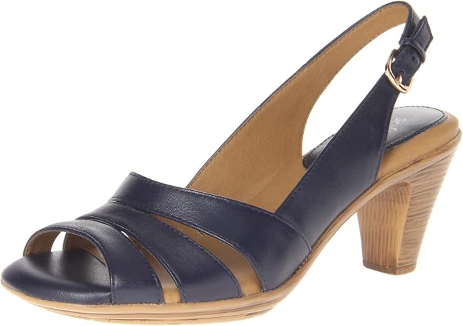Comfortiva Neima - Soft Spots Sandals for Women Smooth Lining Slingback Strap Hand-Painted Sleek Heels Navy Velvet Sheep Nappa 9 W (D)