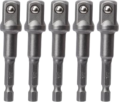 OIIKI 5 Pack 12 inch Square Socket Adapter Bit Set, Impact Driver Power Bits for Automotive DIY-14 Hex Shank