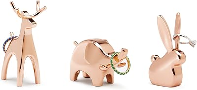 Umbra Anigram Animal Ring Holder for Jewelry 3-Pack containing Bunny, Reindeer and Elephant, Copper