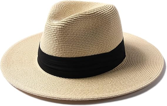 FURTALK Sun Hat Wide Brim Straw Fedora Panama Beach for Men Women | Foldable & Packable for Travel, Breathable Sweatband, Adjustable Chin Strap, Ideal for Summer Boating, Gardening or Holidays