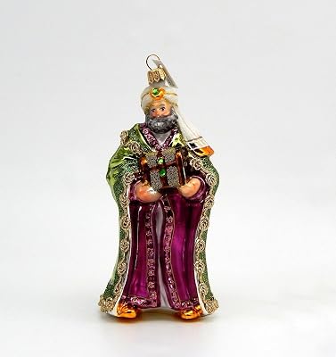 Coppenrath Wiseman with Gift - Green Cloak - Polish Glass Christmas Ornament