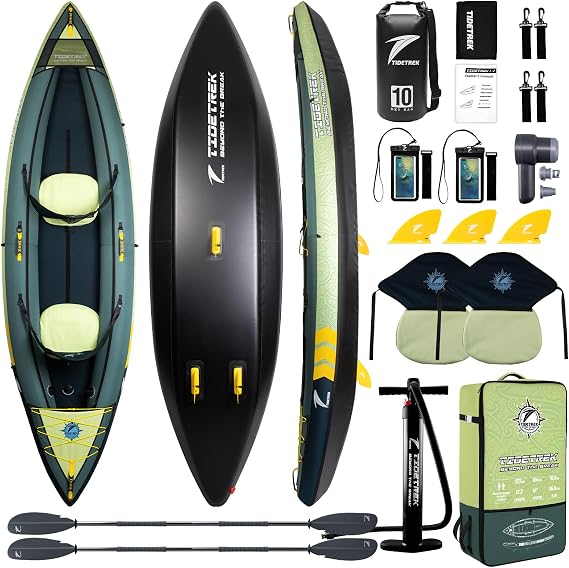 Inflatable Touring Kayak 1-Person & 2-Person with Waterproof Seat & Full Accessory Kit, Lightweight Recreational Kayak for Lake, River & Fishing