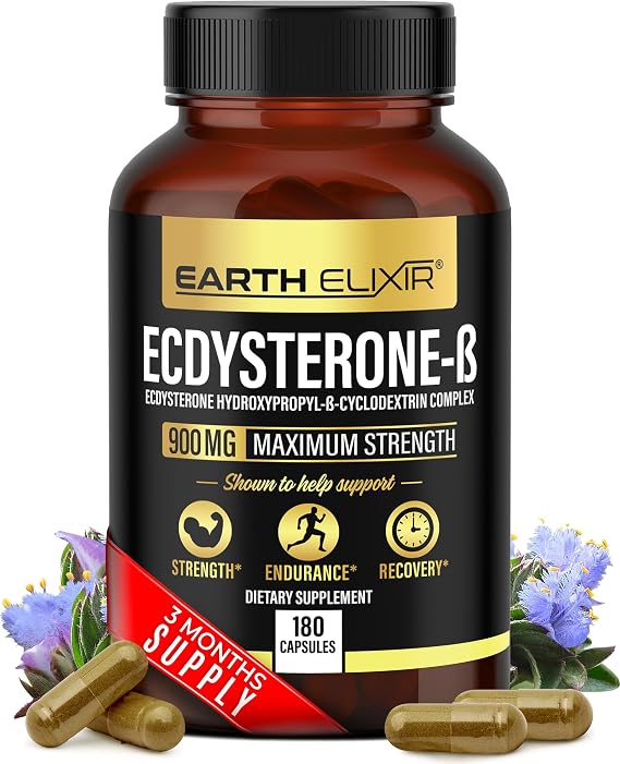 Earth Elixir Ecdysterone Supplements 900mg (180Capsules) Made in USA - Muscle Building Supplements for Men w/ 95% Beta Ecdysterone w/Hydroxypropyl--Cyclodextrin for Enhanced Bioavailability