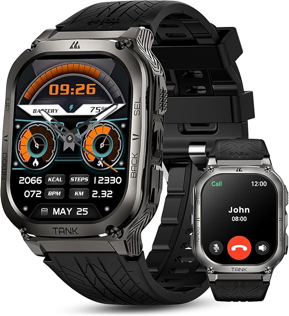 AMAZTIM Smart Watch - Rugged Outdoor Fitness Watch, 170+ Sports Modes, 5 ATM & IP69K, 15 Days Battery, Answer/Make Call, 2" AMOLED Display, Health Monitor, Compatible for iOS & Android