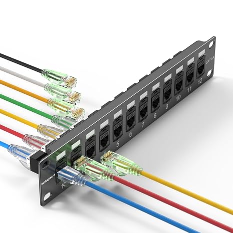 Sokqovt Mini Patch Panel 12 Port Cat6a with Coupler Keystone, Cat6 Network Panel 10G No Punch Down, Time-Saver Ethernet 1U Rj45 Panel, Rackmount 10 Inch Patch Panel