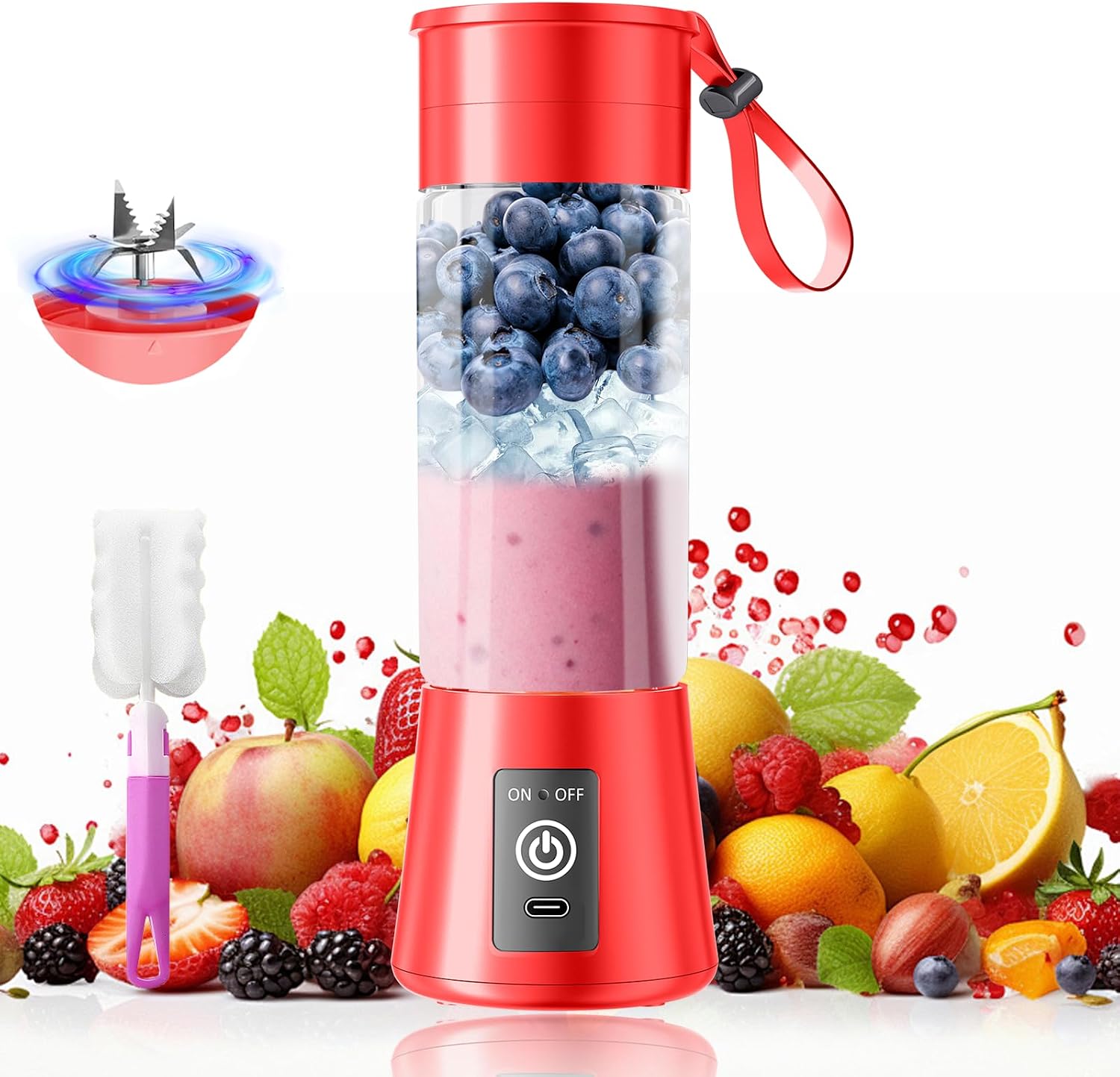 Cordless Portable Personal Size Blender - 2025 Upgraded New Blender for Shakes and Smoothies with 13 Oz BAP Free Juice Cup, USB-C Rechargeable Freshly Squeezed for PicnicSprotsOffice