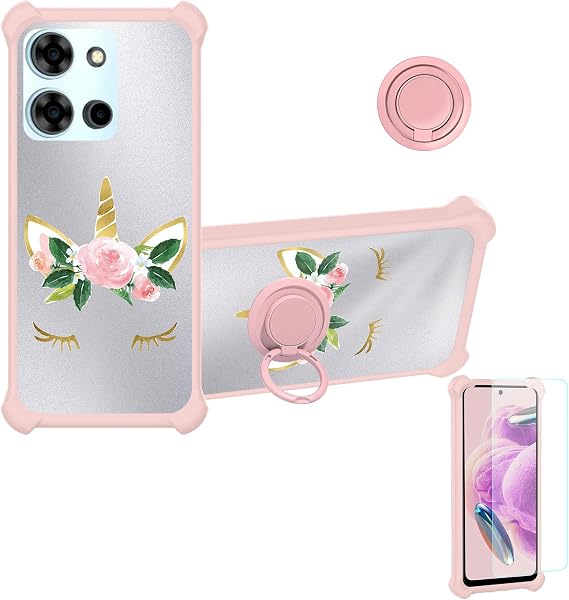 Aroepurt Case Compatible for Vgo Tel New 26 Phone Case Cover [with Tempered Glass Screen Protector][Hard PC + Soft Silicone][Ring Support] [Silver Reflect Light] DYF-HJS