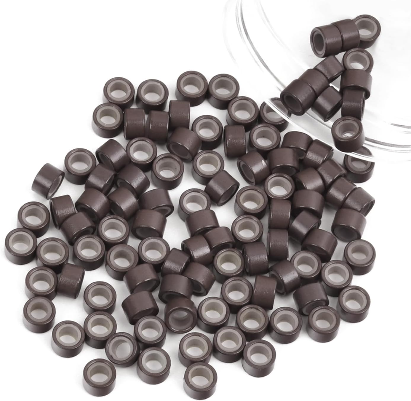 Vlasy 100 Pcs Silicone Micro Rings for I Tip Hair Extensions 5mm Micro Nano Beads Micro Links Hair Beads Brown