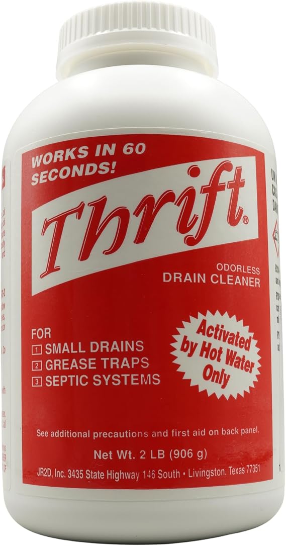 Thrift T-200 Drain Cleaner 2 lb Odorless Drain Opener Activated by Hot Water For Small Drains, Grease Traps & Septic Systems