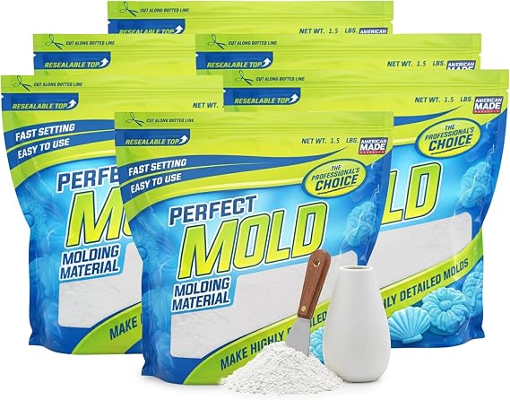 Perfect Mold Alginate Molding Material, Non-Toxic Mold Making Powder for Life Casting, Hand Casting, Baby Footprints, Face & Body Molds, USA Made, 6 x 1.5 lb Bag