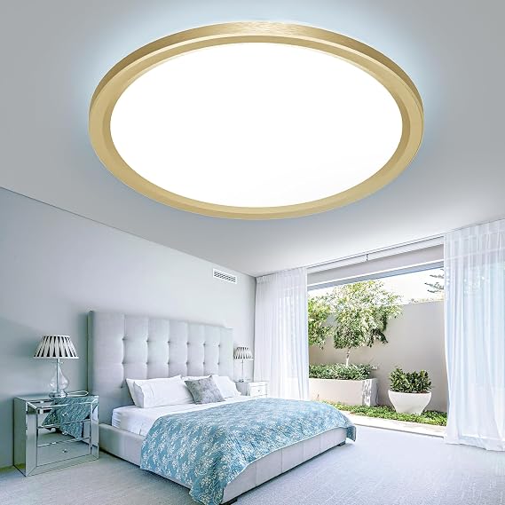 slochi LED Ceiling Light 22CM, 18W 1800LM Bathroom Lights 3000K/4000K/6500K, Flush Round Waterproof Ceiling Fittings Lighting for Bedroom Kitchen Hallway Indoor Gold [Energy Class E]