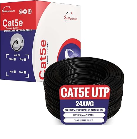 Cables Direct Online Cat5e 500ft Solid 24AWG Cable UTP Cat5 Bulk Network Copper Clad Aluminum Wire (UTP, Indoor, Black)